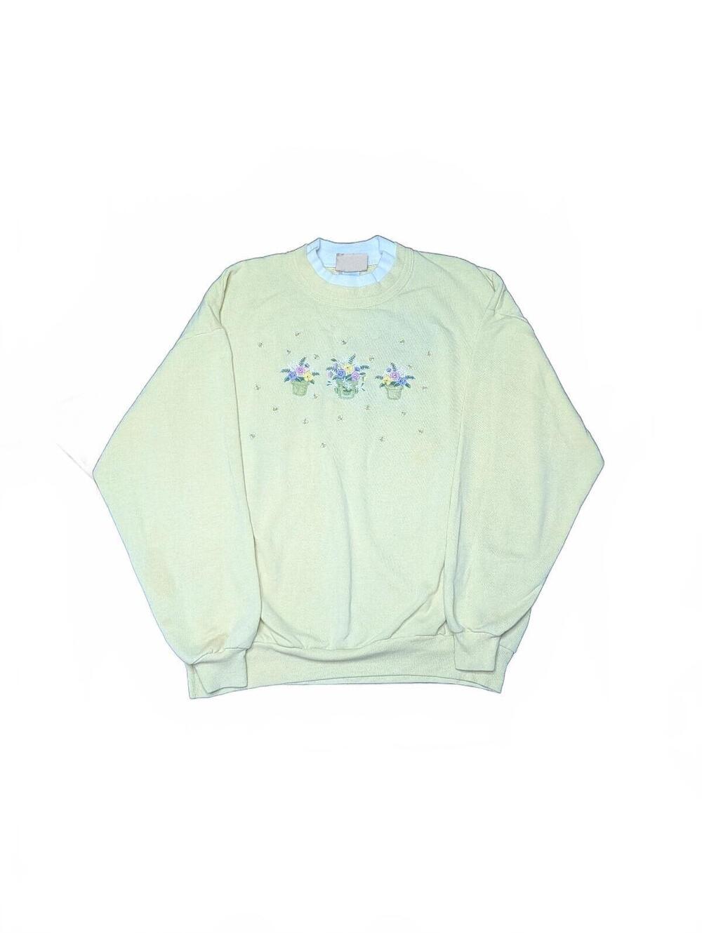 Vintage 90s Flower Graphic Embroidered Cute Crewneck Sweatshirt Shirt Size Large